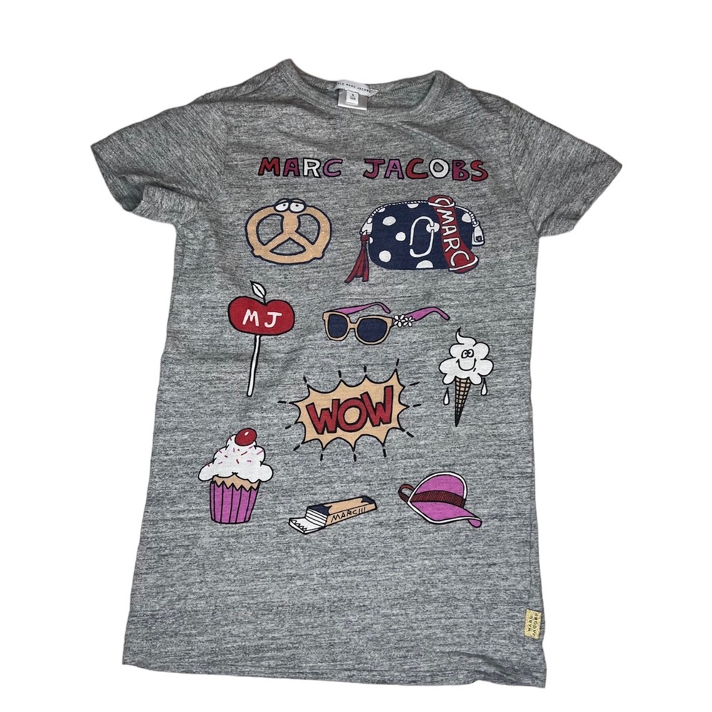 LITTLE MARC JACOBS GIRLS SIZE 4 GREY WITH GRAPHIC TSHIRT SHORT SLEEVE